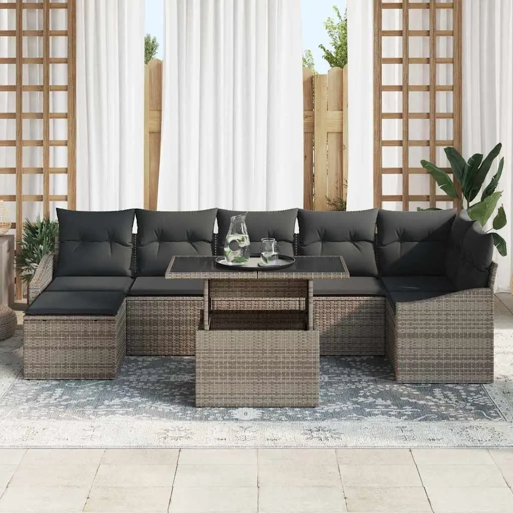 8-Piece Grey Poly Rattan Modular Garden Sofa Set
