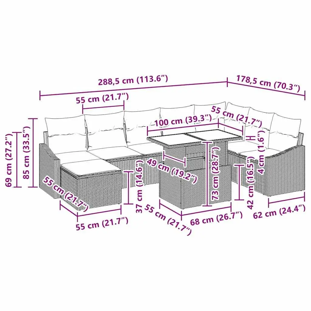 Outdoor Sofa Set Poly Rattan 9 Pieces Black Garden Furniture