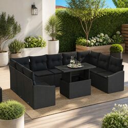 10-Piece Outdoor Sofa Set in Black Poly Rattan