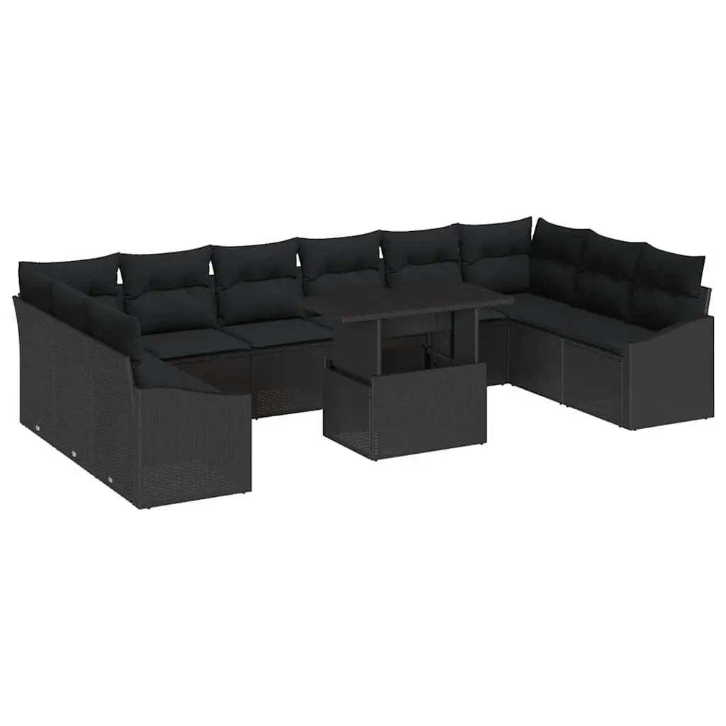 Outdoor Sofa Set Poly Rattan 11 Pieces Black Garden Patio Furniture