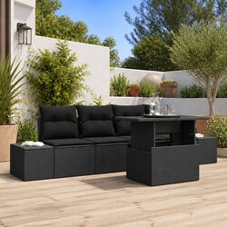 5-Piece Outdoor Sofa Set with Adjustable Table in Black