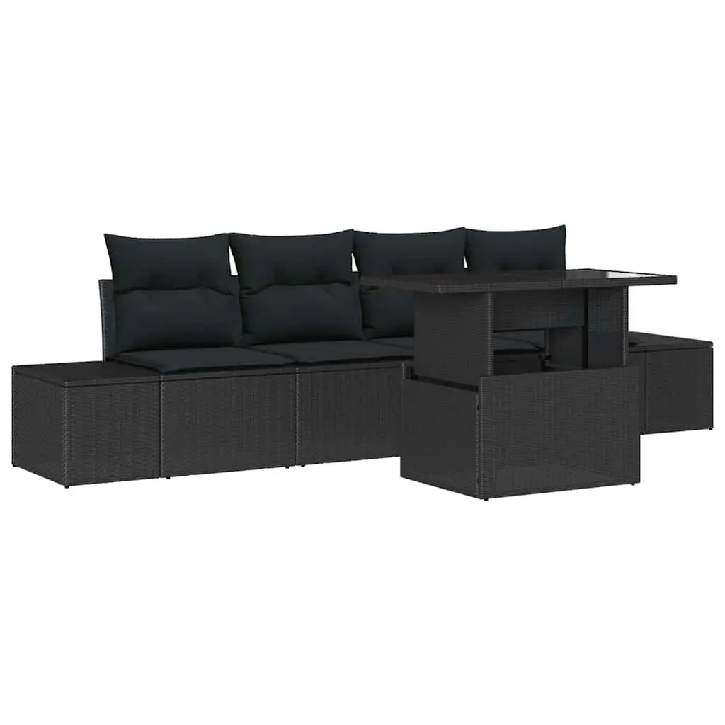 5-Piece Outdoor Sofa Set with Adjustable Table in Black