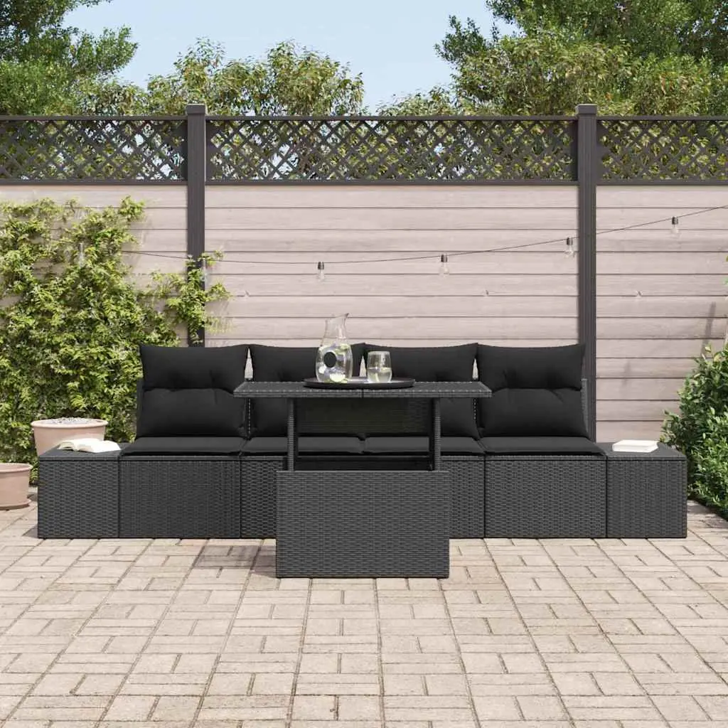 5-Piece Outdoor Sofa Set with Adjustable Table in Black