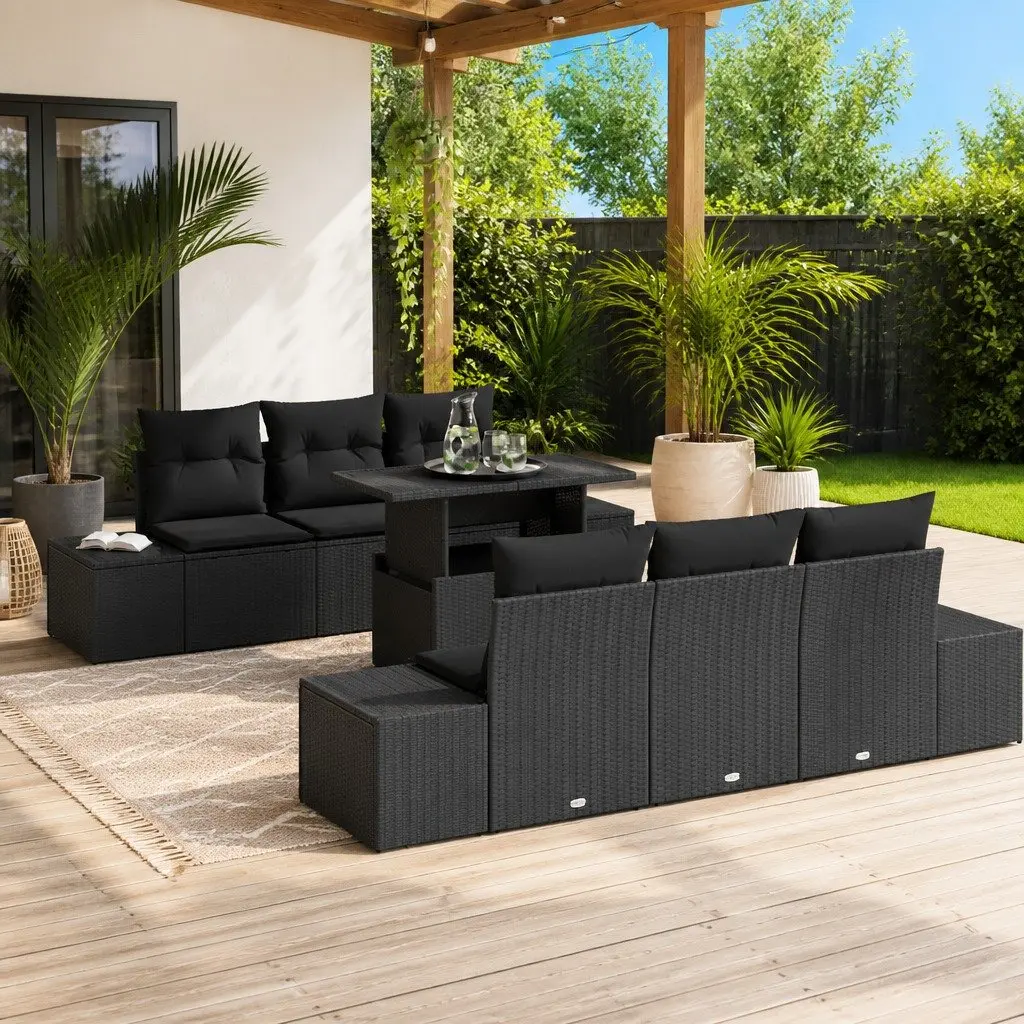 7-Piece Modular Outdoor Sofa Set in Black