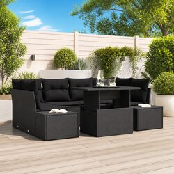 Outdoor Sofa Set 7 Pieces Modular Garden Lounge Black Poly Rattan Adjustable
