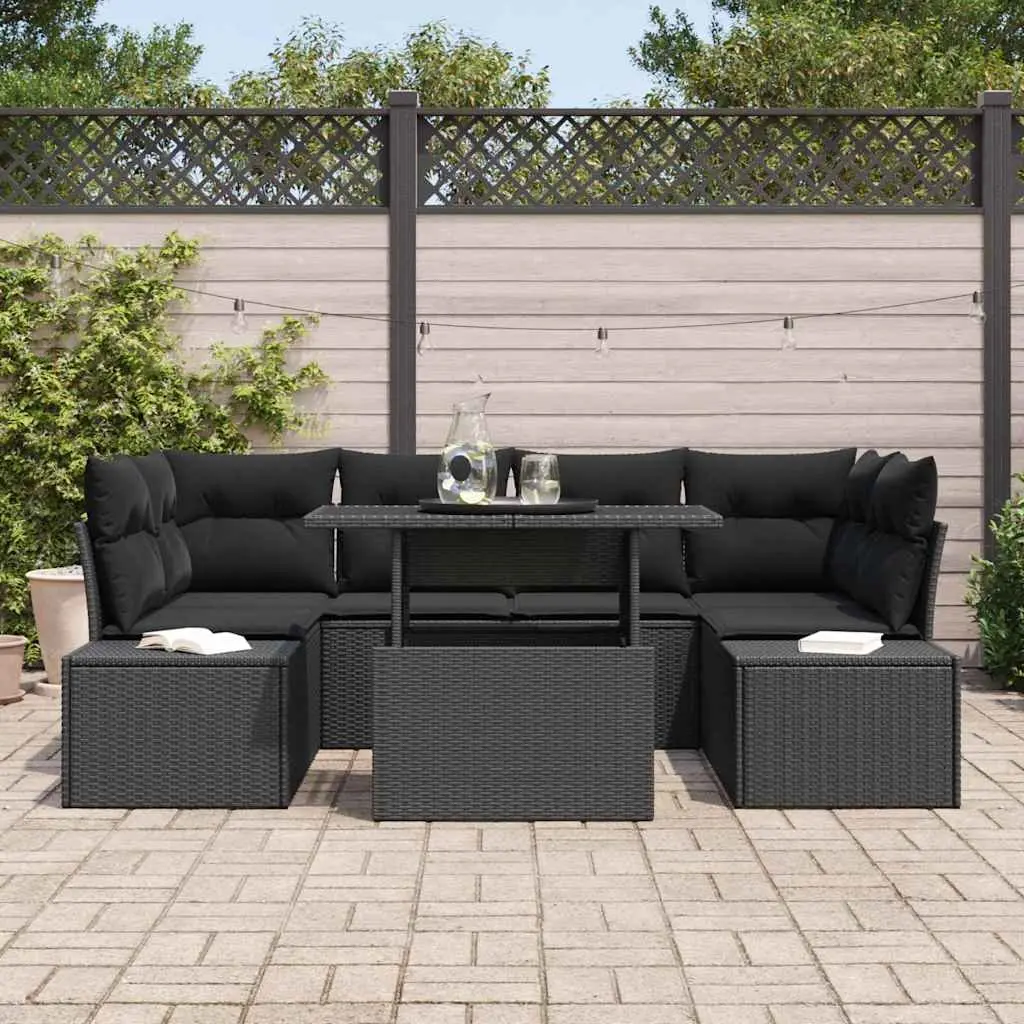 7-Piece Black Modular Outdoor Sofa Set for Gardens