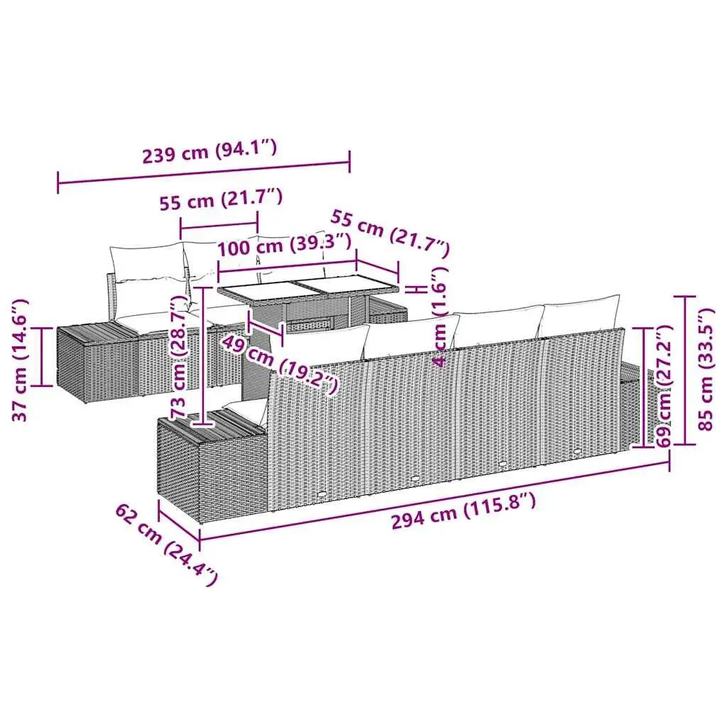 8-Piece Modular Black Poly Rattan Outdoor Sofa Set