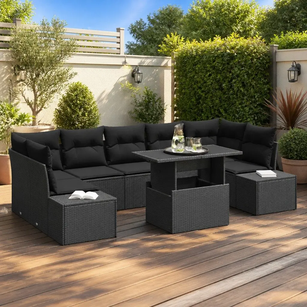 Outdoor Sofa Set Poly Rattan 8 Piece Black Height Adjustable