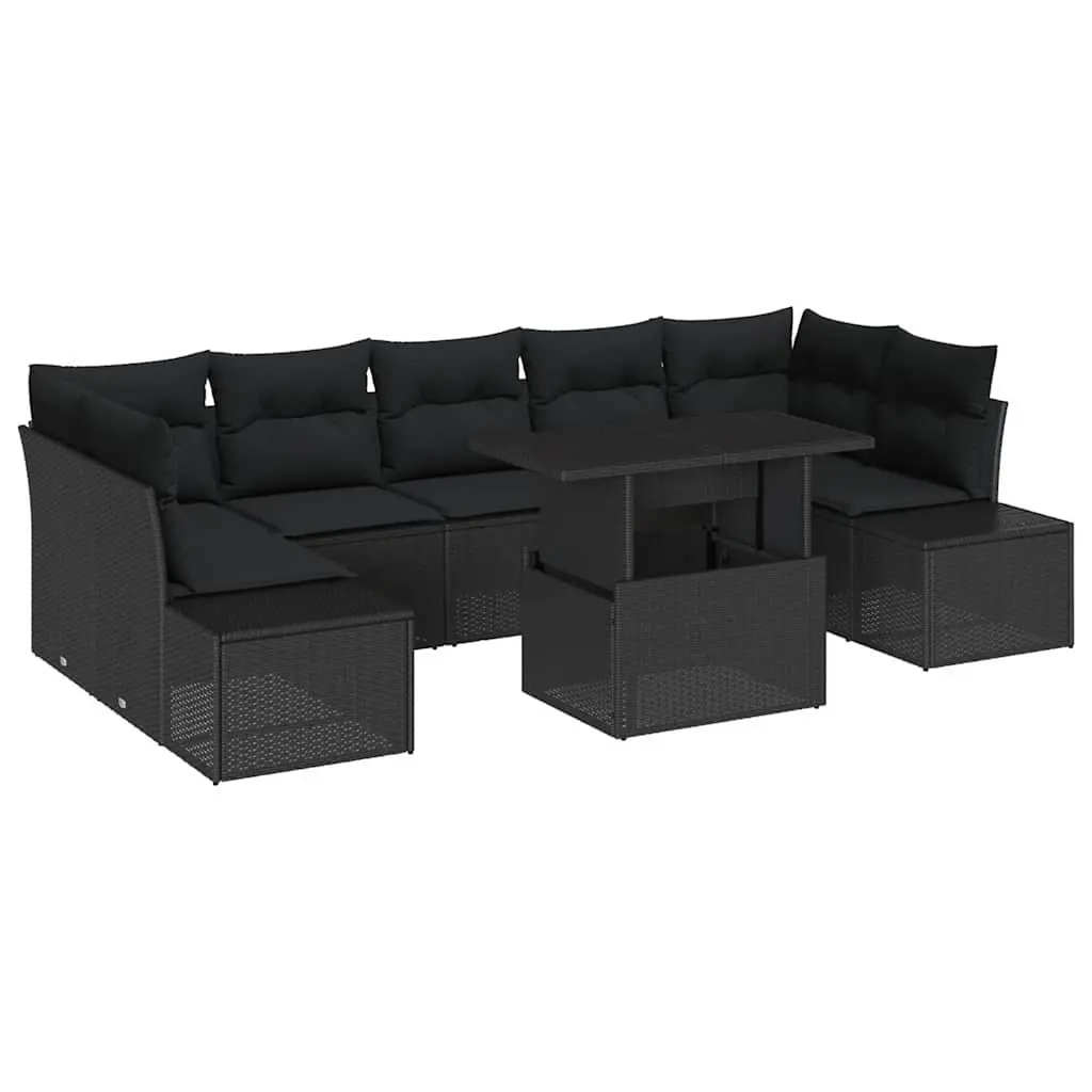 Outdoor Sofa Set Poly Rattan 8 Piece Black Height Adjustable