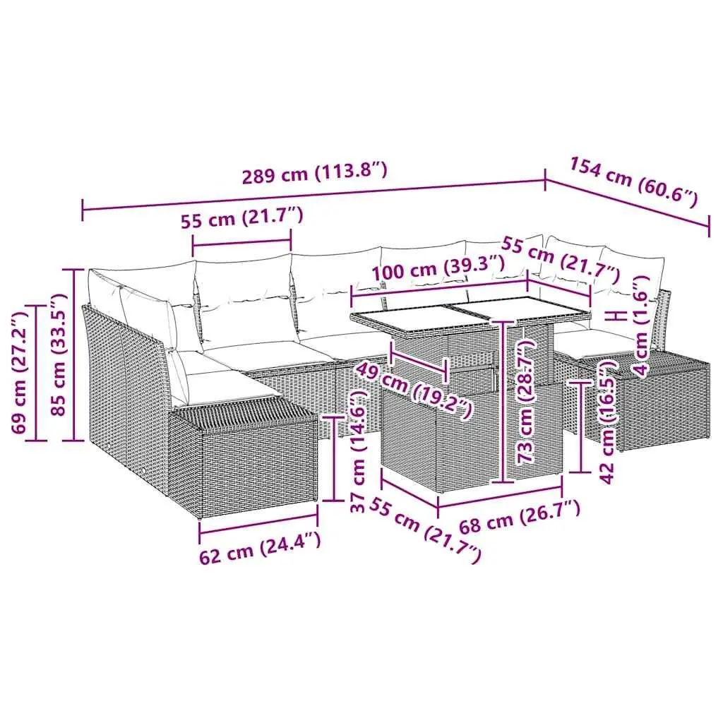 Outdoor Sofa Set Poly Rattan 8 Piece Black Height Adjustable