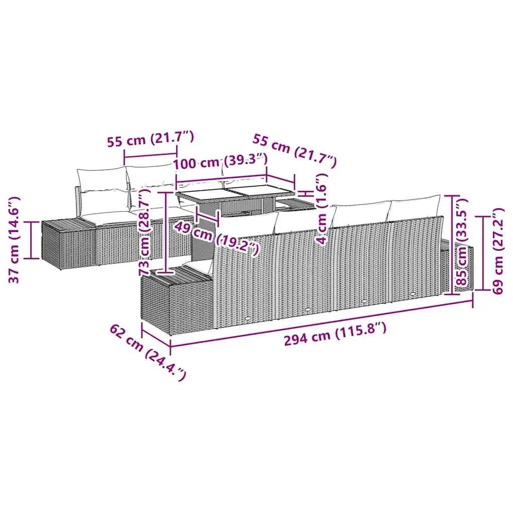9-Piece Modular Garden Sofa Set with Adjustable Table