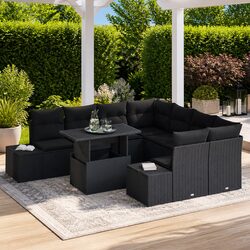 Premium 9-Piece Modular Outdoor Garden Sofa Set in Black