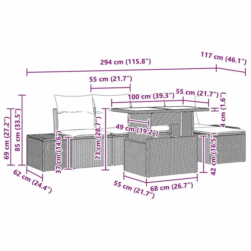 6 Piece Modular Outdoor Sofa Set with Cushions