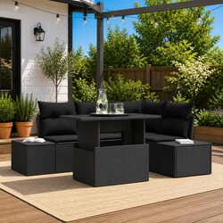 Outdoor Garden Sofa Set 5 Piece Modular Black Poly Rattan Corner Furniture