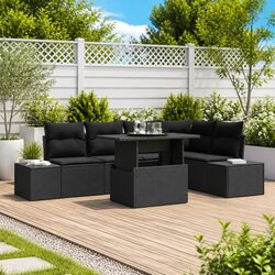 Black Poly Rattan Modular Garden Sofa Set 6 Pcs