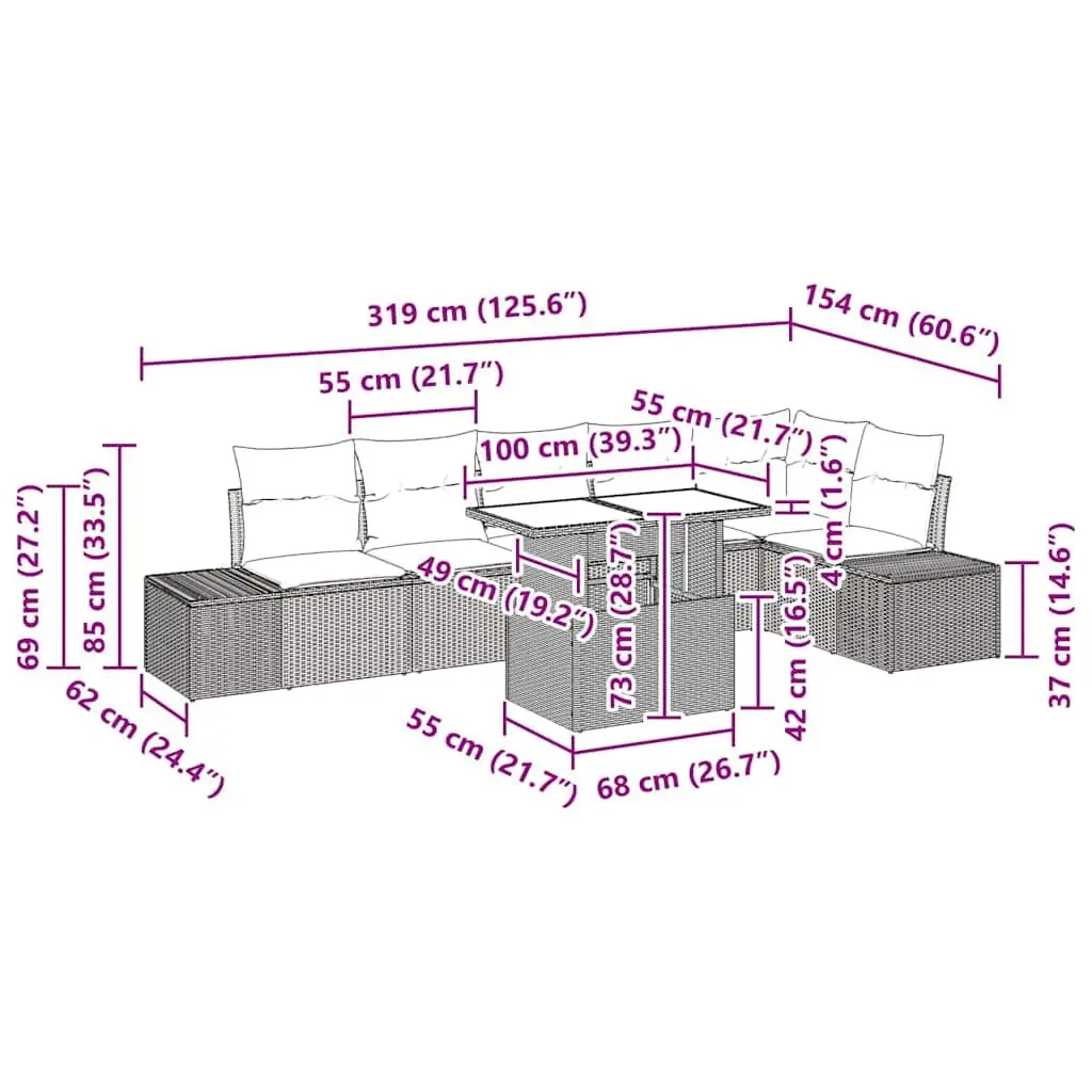 7-Piece Outdoor Modular Rattan Sofa Set