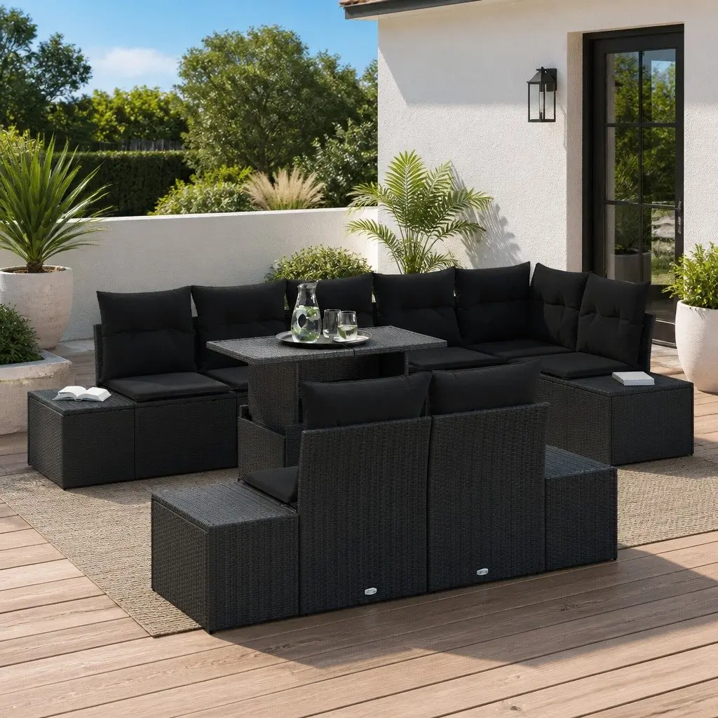 9-Piece Modular Garden Sofa Set in Black