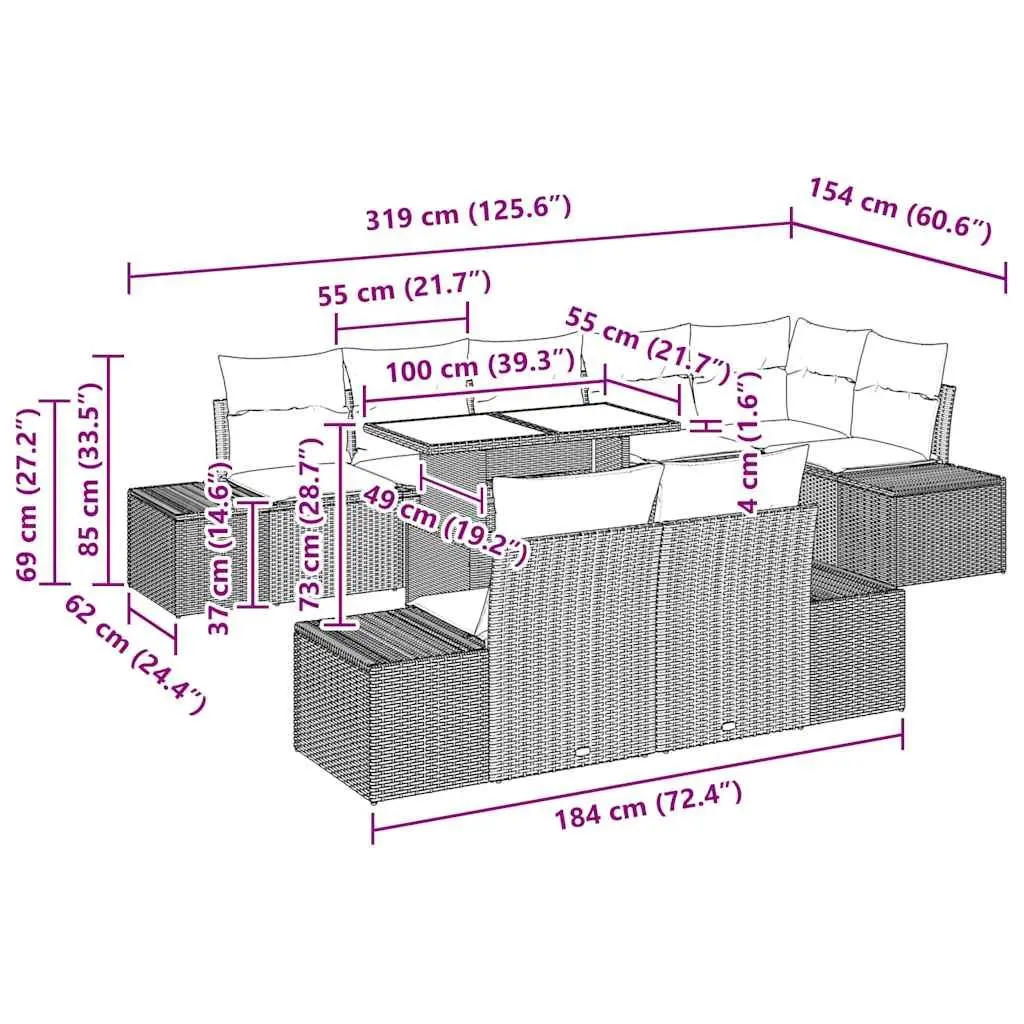 9-Piece Modular Garden Sofa Set in Black