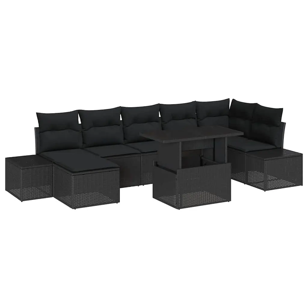 Black Modular Garden Sofa Set 8 pcs for Outdoors