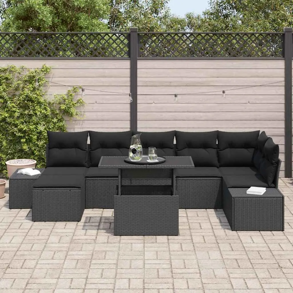 Black Modular Garden Sofa Set 8 pcs for Outdoors