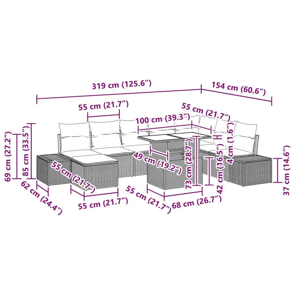 Outdoor Garden Sofa Set 9 Piece Modular Seating with Table Cushions Black