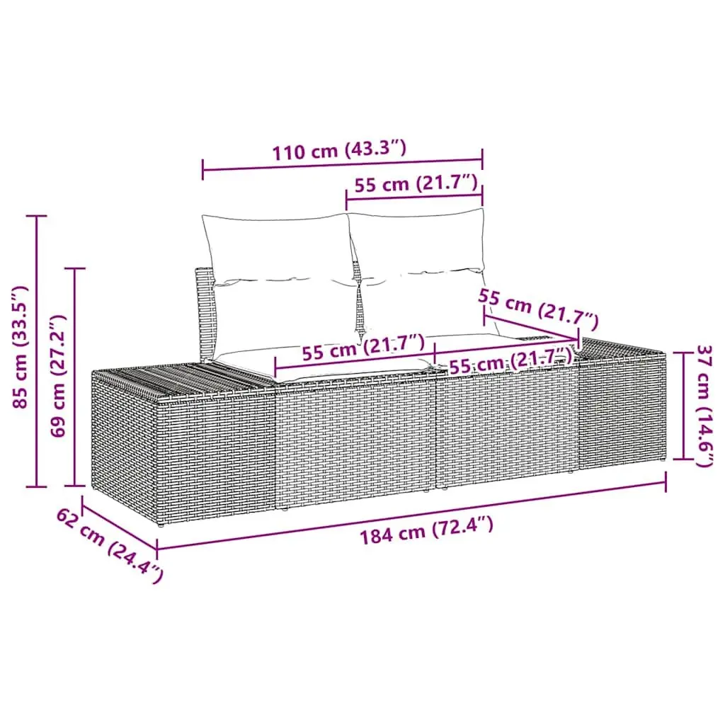 Modular Garden Sofa Set Poly Rattan 10 Piece Black with Height Adjustable Glass Table