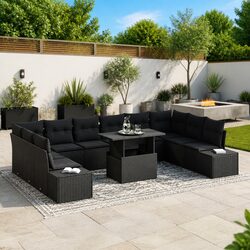 Modular Garden Sofa Set 11pcs Outdoor Lounge Seating with Cushions Storage Black