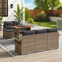 6-Piece Modular Garden Sofa Set in Grey Rattan