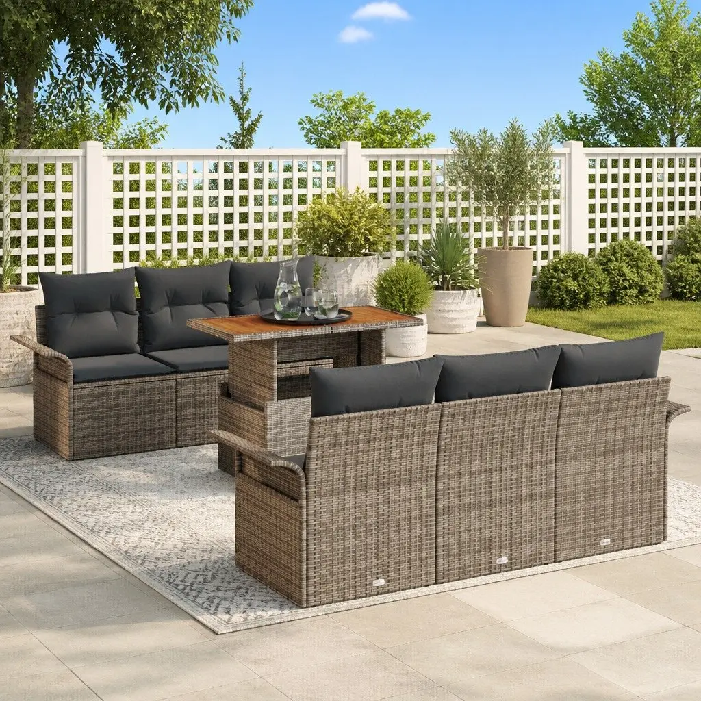 Garden Sofa Set Poly Rattan 7 Piece Modular Grey Outdoor Seating