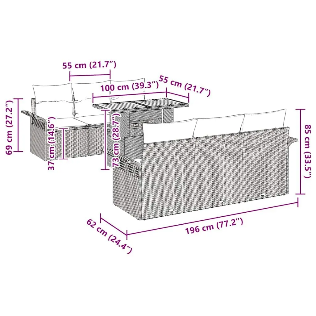 Garden Sofa Set Poly Rattan 7 Piece Modular Grey Outdoor Seating