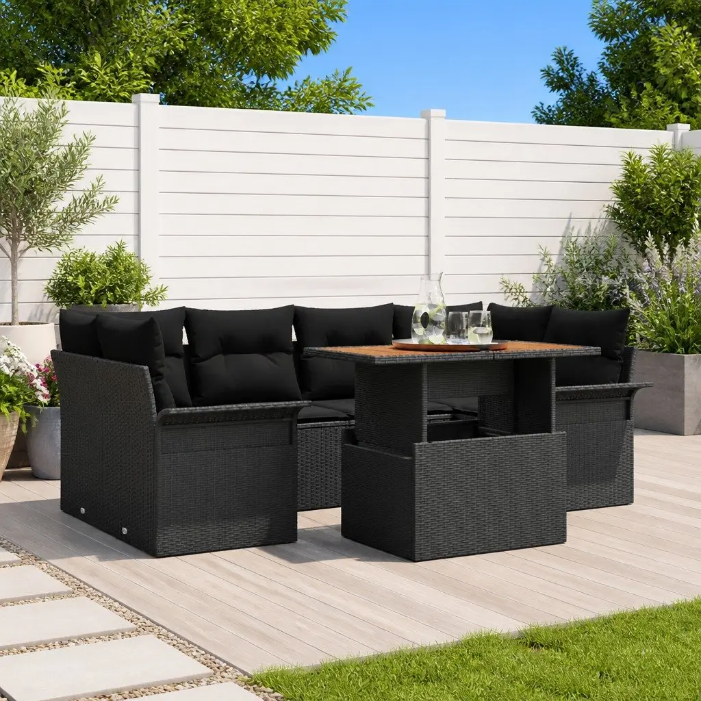 7-Piece Garden Sofa Set with Storage in Black Rattan