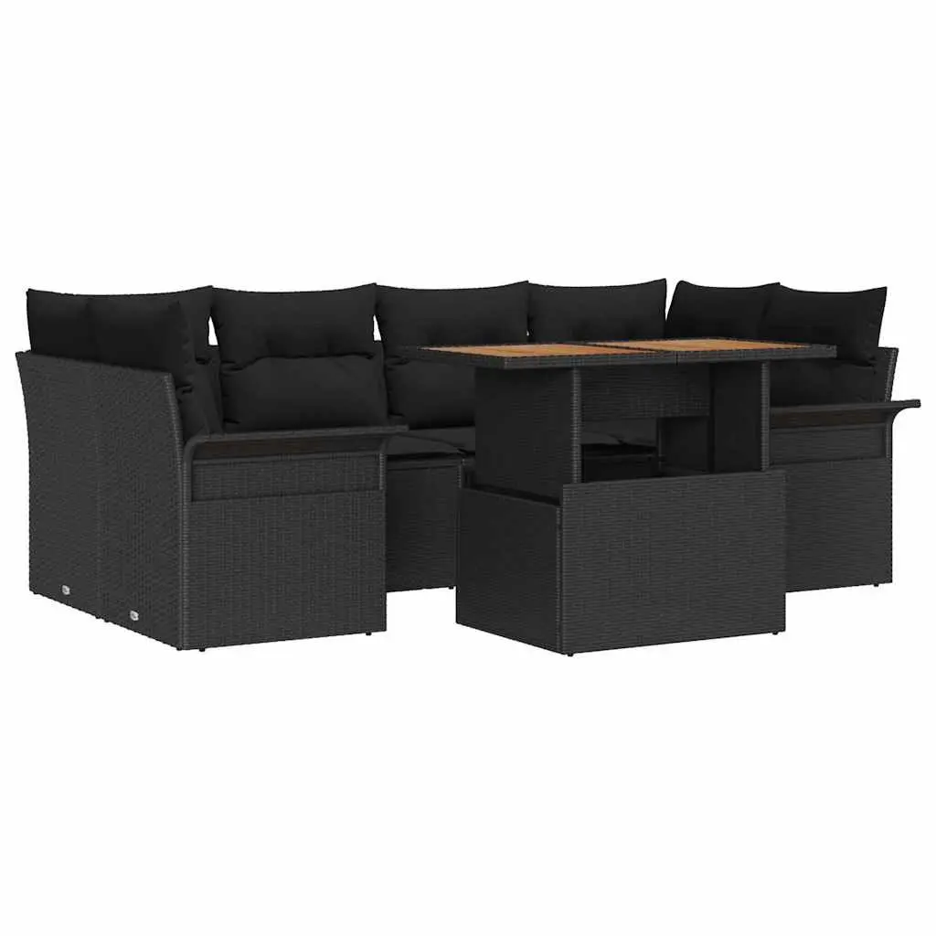 7-Piece Garden Sofa Set with Storage in Black Rattan