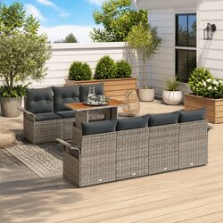 Durable Grey Garden Sofa Set with Cushions - 8 Pieces