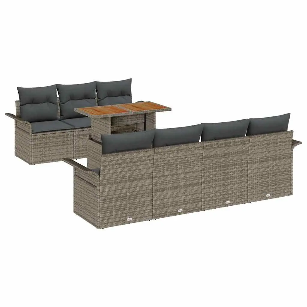 Garden Sofa Set with Cushions 8 Pieces Grey Outdoor Furniture Poly Rattan
