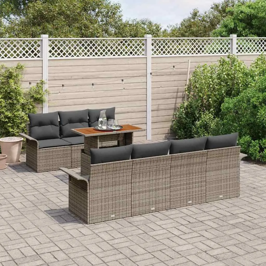 Garden Sofa Set with Cushions 8 Pieces Grey Outdoor Furniture Poly Rattan