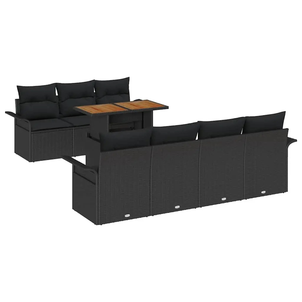 Garden Sofa Set Poly Rattan 8 Piece Outdoor Seating Black