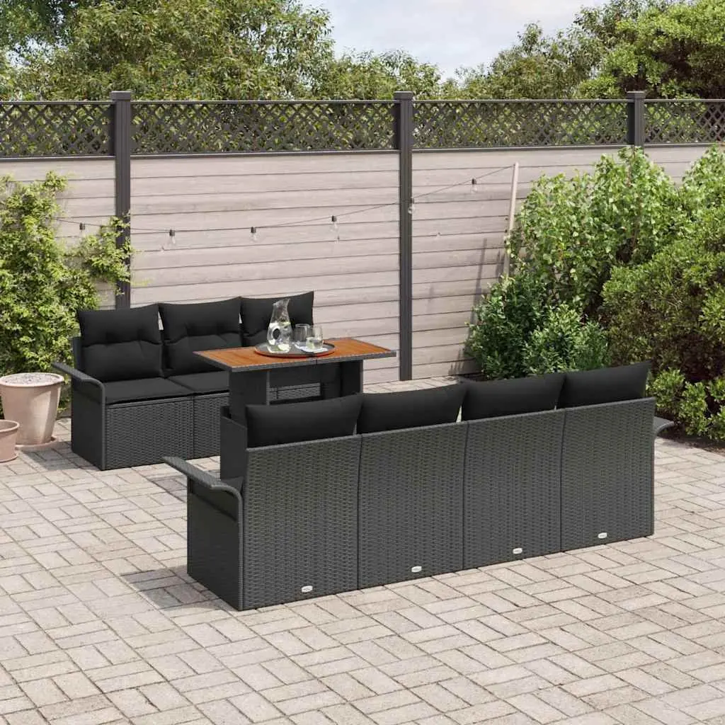 Garden Sofa Set Poly Rattan 8 Piece Outdoor Seating Black