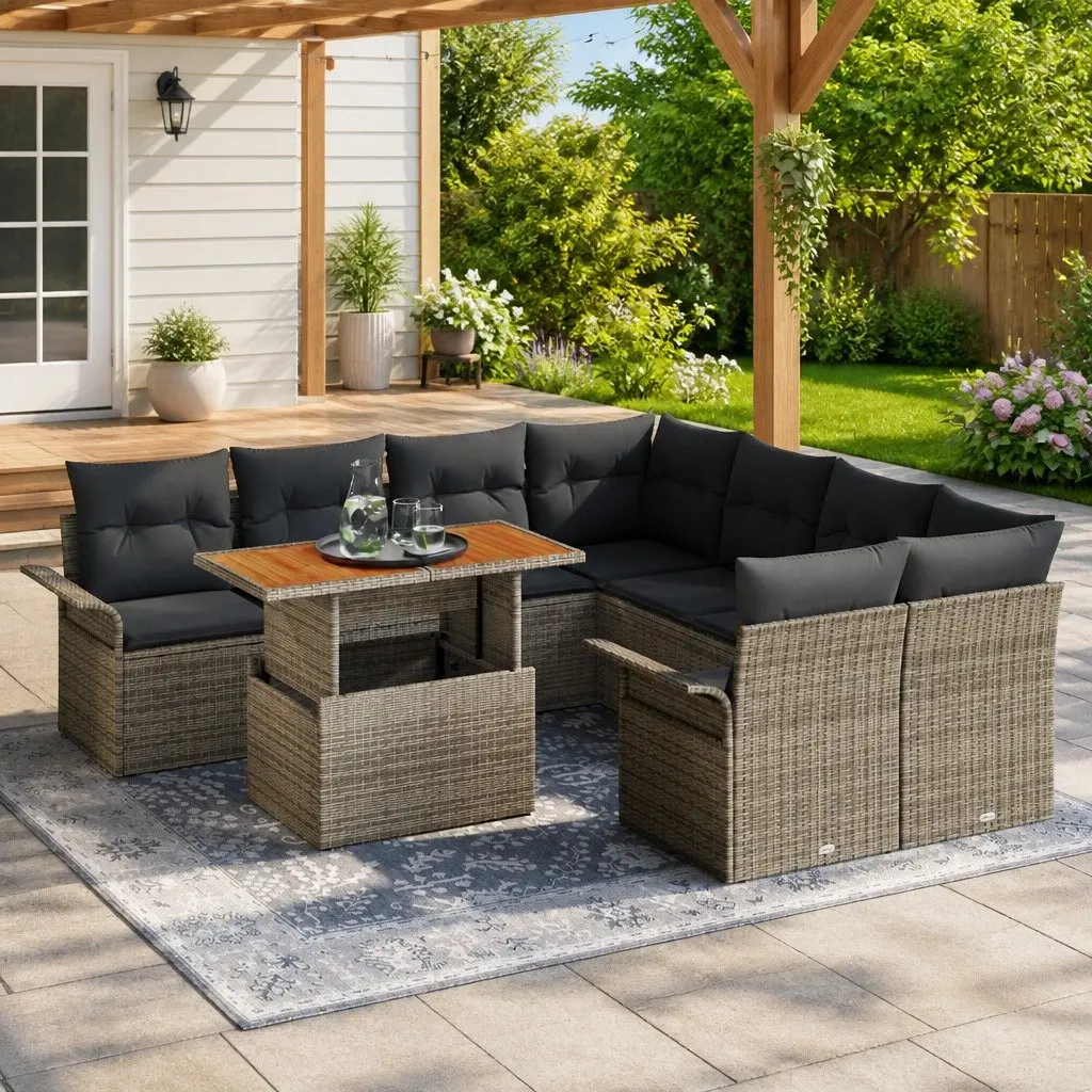 Outdoor Garden Sofa Set with Cushions in Grey