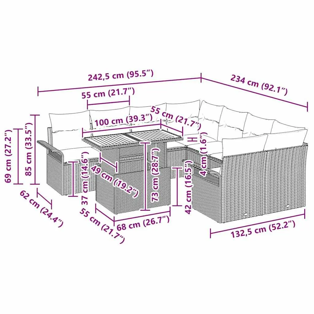 Outdoor Garden Sofa Set with Cushions in Grey