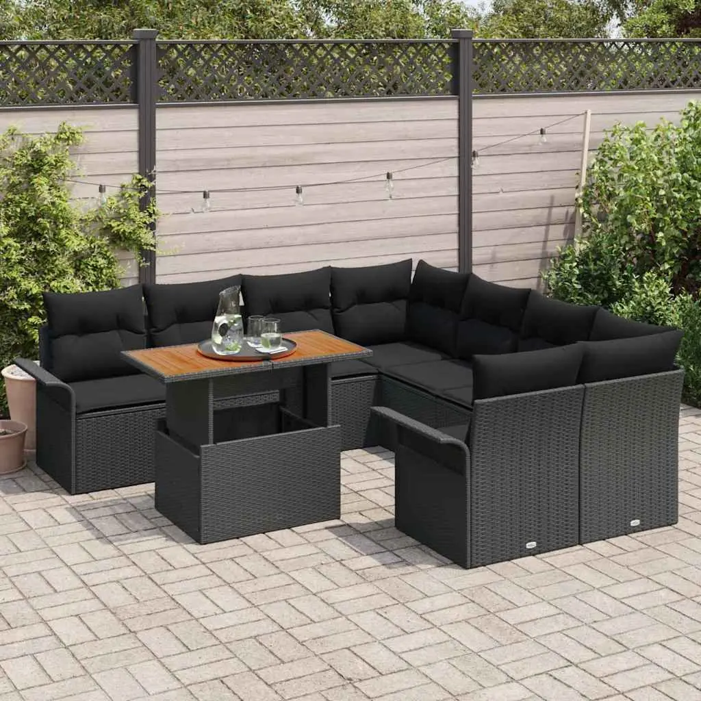 Black Poly Rattan Garden Sofa Set with Cushions