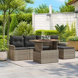 Garden Sofa Set 6 Piece Outdoor Seating Grey with Storage Cushions Table