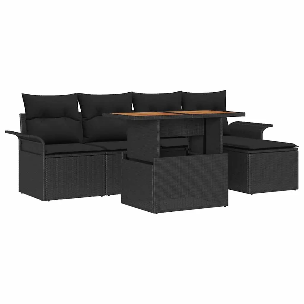 6-Piece Black Garden Sofa Set with Storage