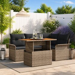 5 Piece Outdoor Sofa Set with Cushions - Grey Rattan