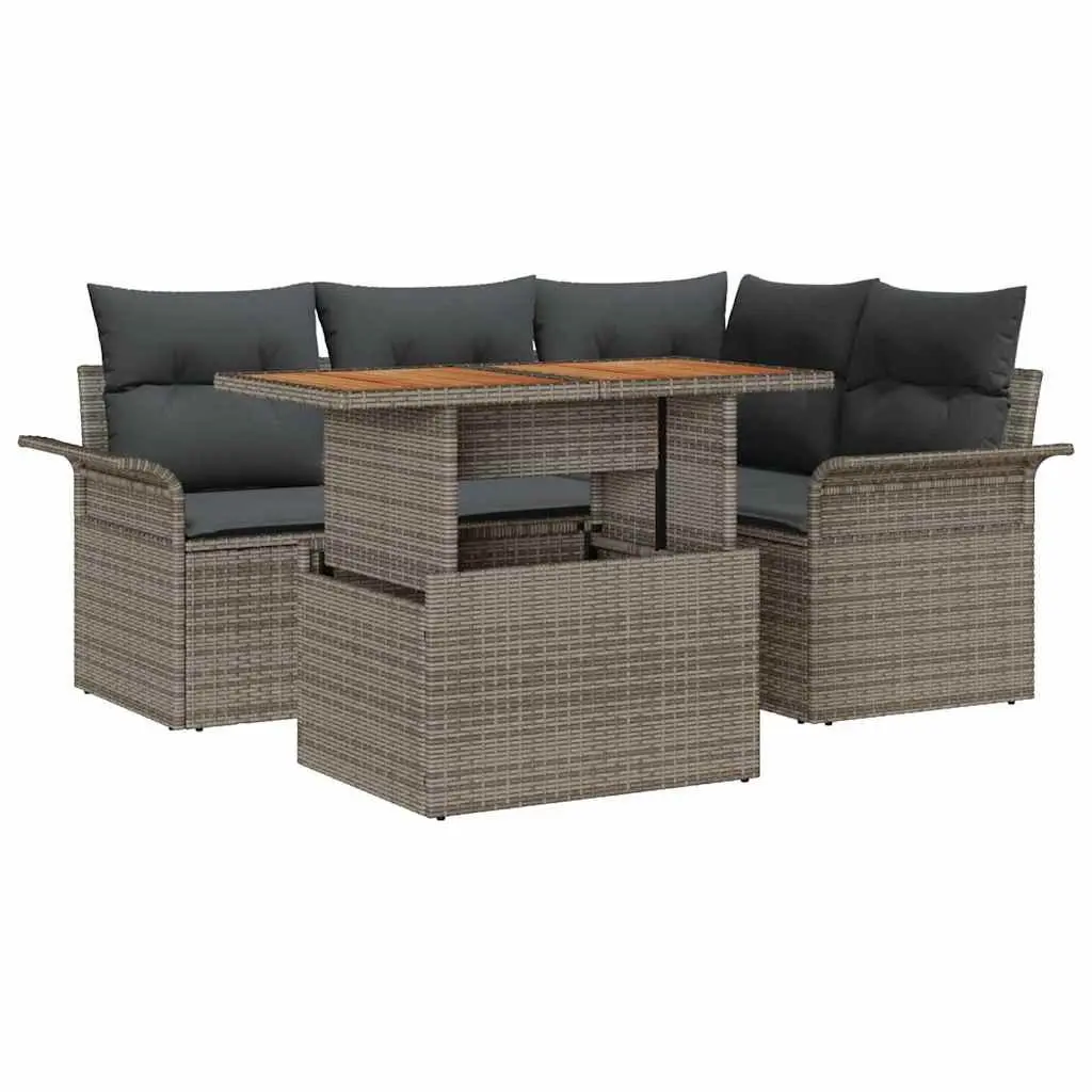 Garden Sofa Set Poly Rattan 5 Piece Outdoor Seating Grey