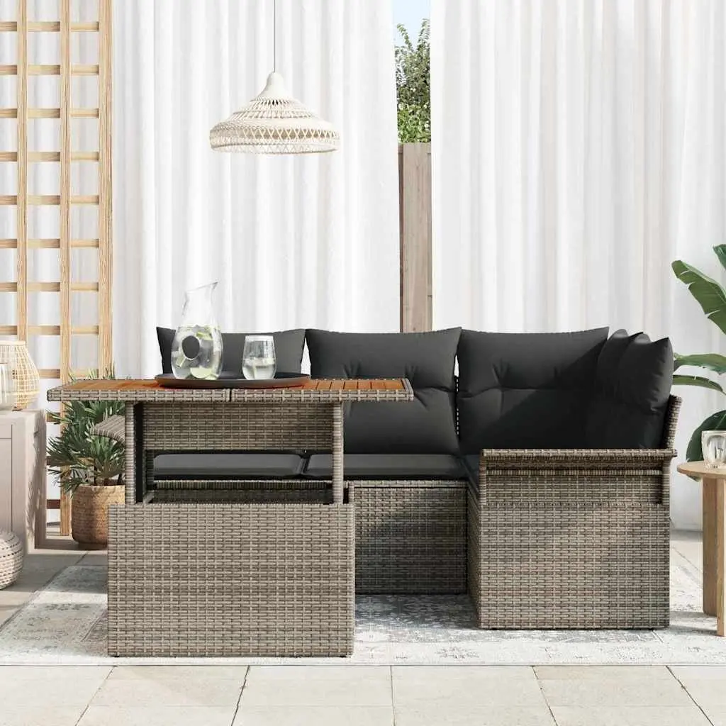 Garden Sofa Set Poly Rattan 5 Piece Outdoor Seating Grey