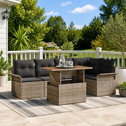 Durable 6-Piece Grey Outdoor Sofa Set with Cushions