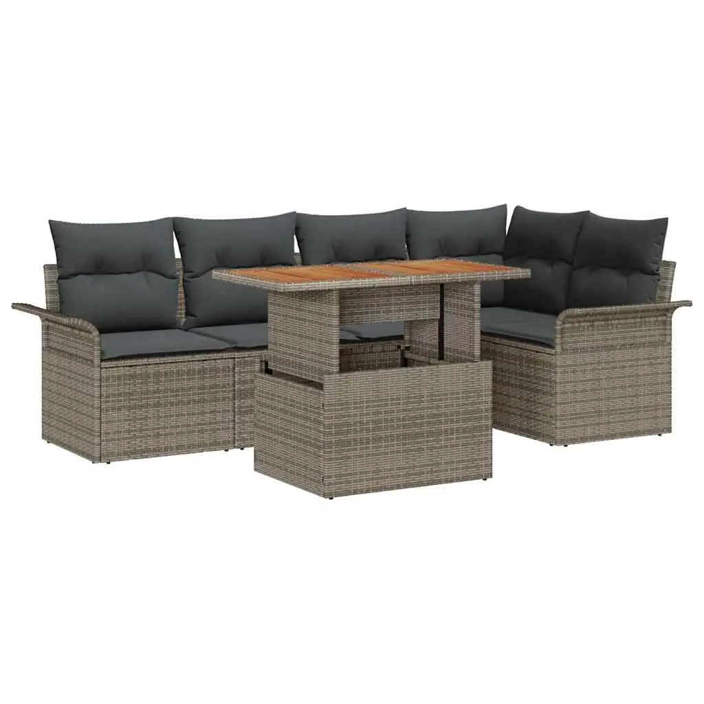 6-Piece Grey Outdoor Sofa Set with Cushions