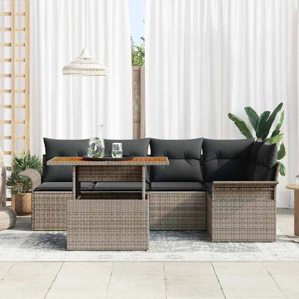6-Piece Grey Outdoor Sofa Set with Cushions