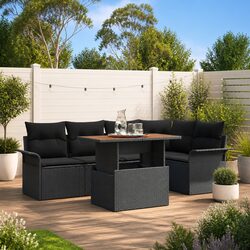 Durable Garden Sofa Set 6 Piece Outdoor Lounge Black Rattan