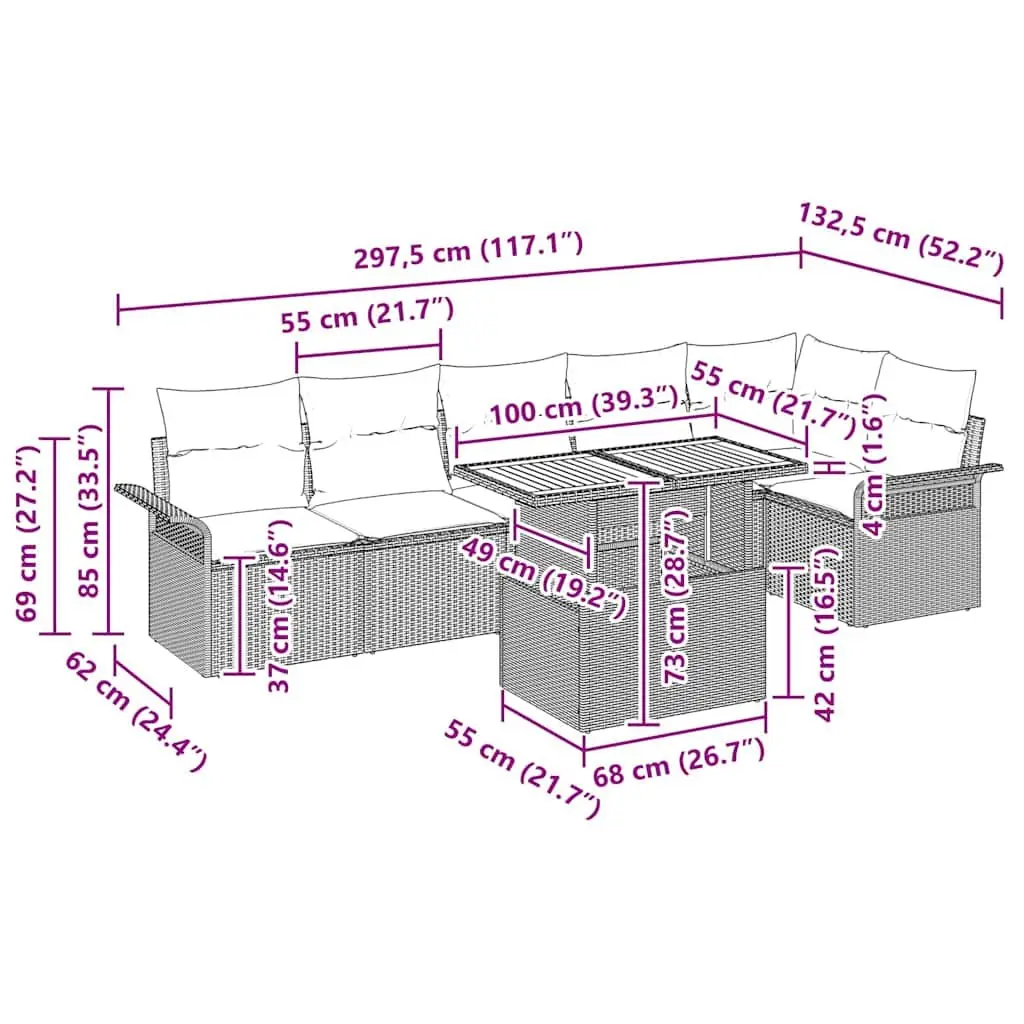 7-Piece Modular Outdoor Garden Sofa Set with Cushions